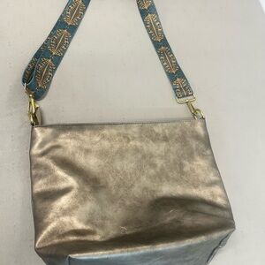 Metallic Gold Shoulder Bag with Patterned Strap